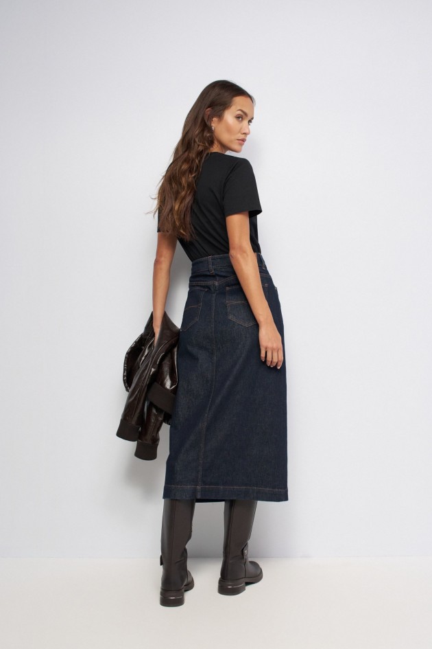 JUPE MIDI EN DENIM À TAILLE ASYMÉTRIQUE
