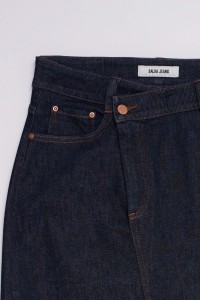 ASYMMETRIC-WAIST DENIM MIDI SKIRT