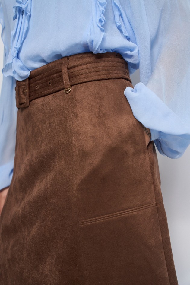 MIDI SUEDE SKIRT WITH BELT