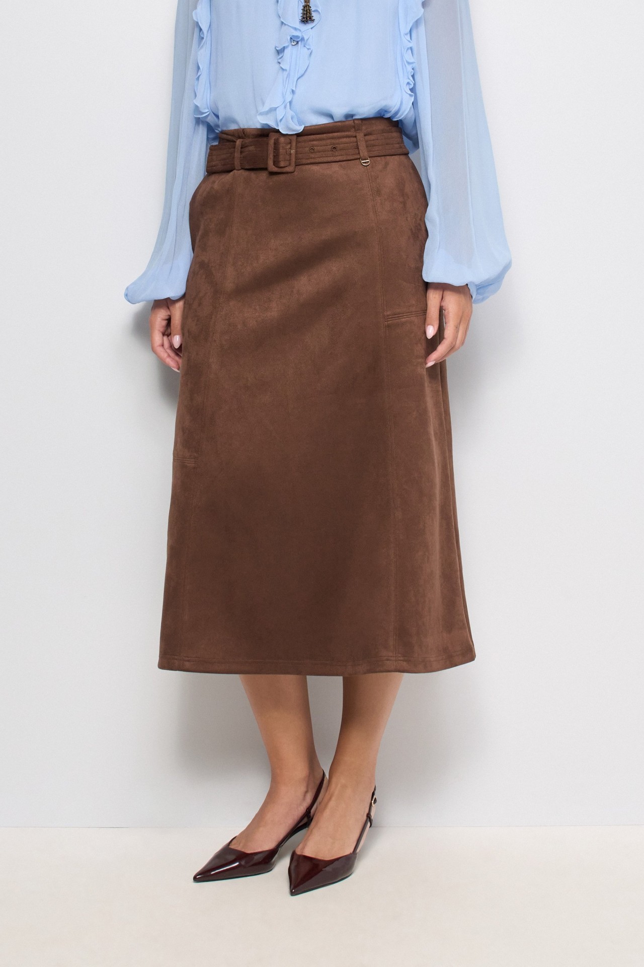 MIDI SUEDE SKIRT WITH BELT