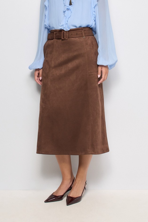 SAIA MIDI EM SUEDE COM CINTO