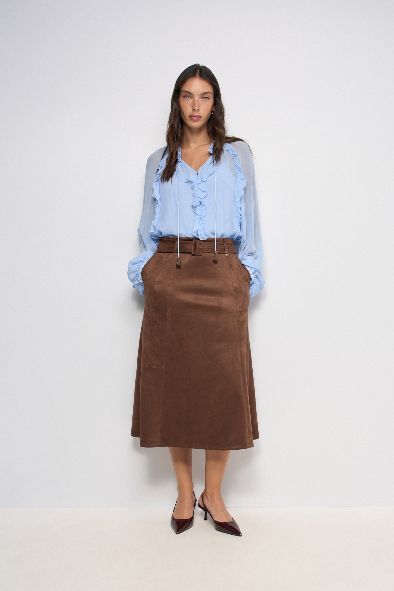 MIDI SUEDE SKIRT WITH BELT