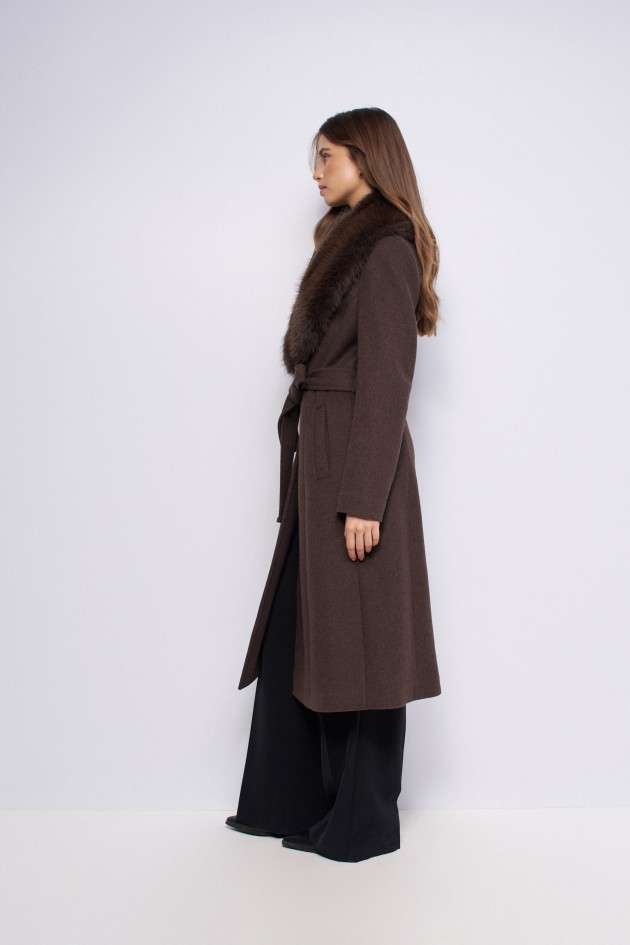 MANTEAU GRACE LONG EN DRAP DE LAINE AVEC FOURRURE