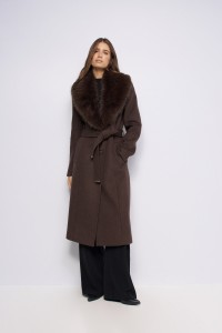 LONG GRACE WOOL-BLEND COAT WITH FAUX FUR