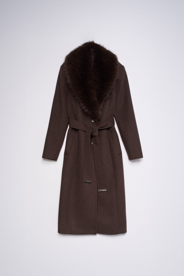 MANTEAU GRACE LONG EN DRAP DE LAINE AVEC FOURRURE