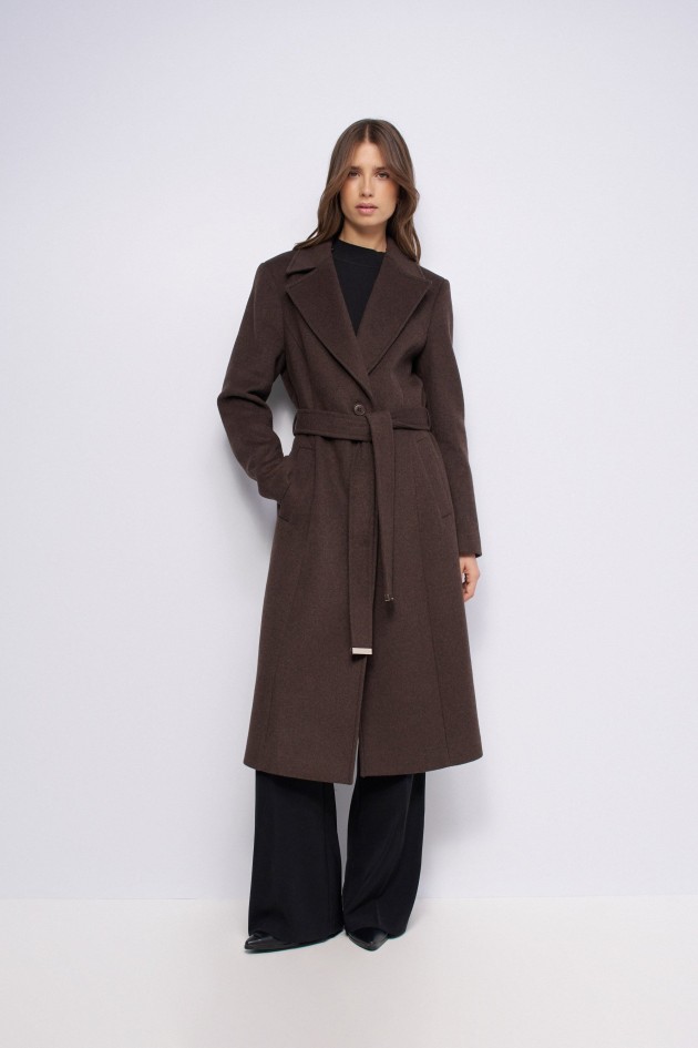 MANTEAU GRACE LONG EN DRAP DE LAINE AVEC FOURRURE