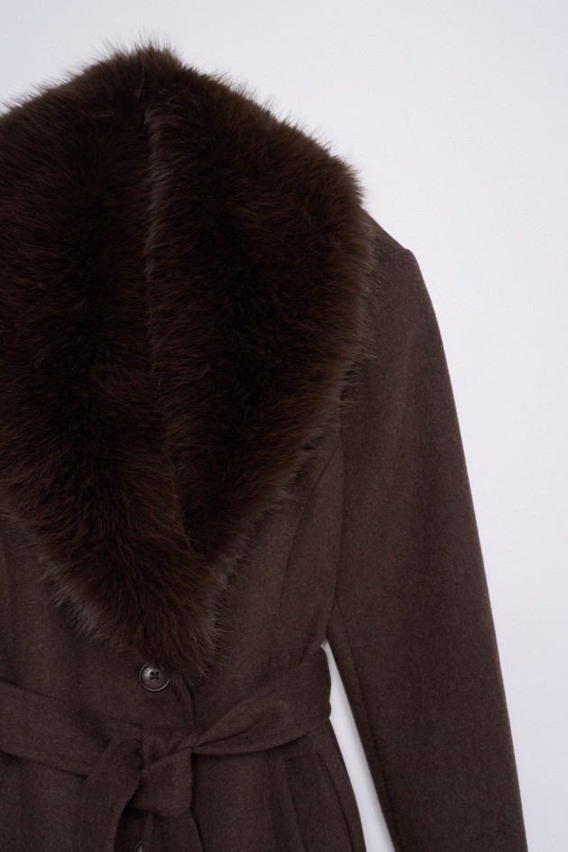 MANTEAU GRACE LONG EN DRAP DE LAINE AVEC FOURRURE