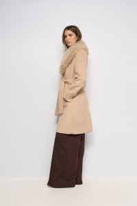 SHORT GRACE WOOL-BLEND COAT WITH FAUX FUR