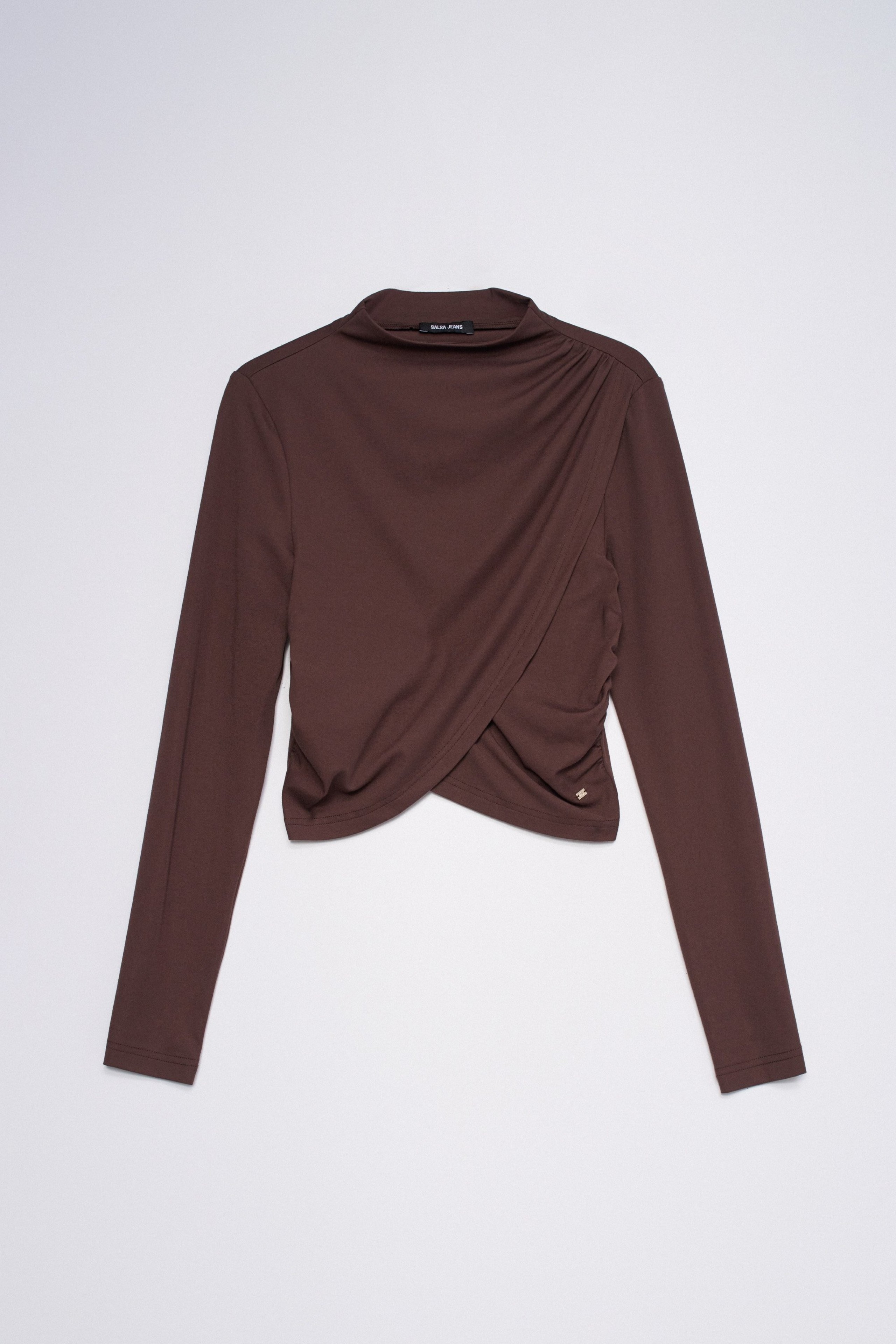 CROPPED PULLOVER MIT STEHKRAGEN UND DRAPIERUNG