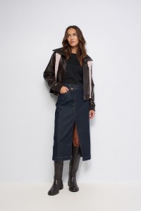 DENIM-MIDIROCK MIT ASYMMETRISCHEM BUND
