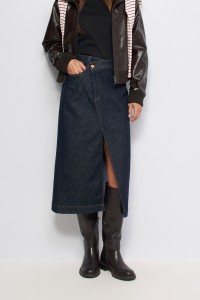 DENIM-MIDIROCK MIT ASYMMETRISCHEM BUND