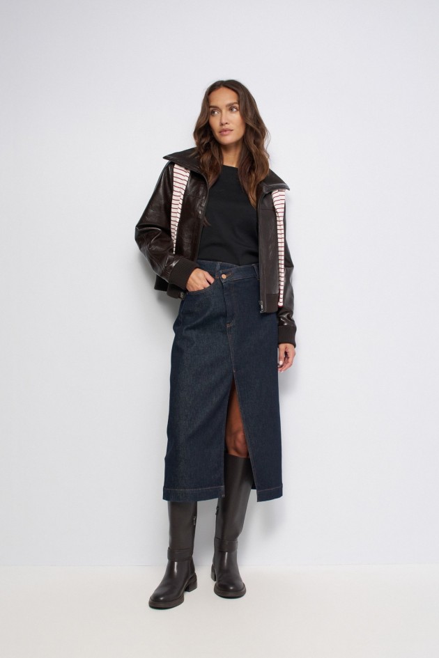 DENIM-MIDIROCK MIT ASYMMETRISCHEM BUND