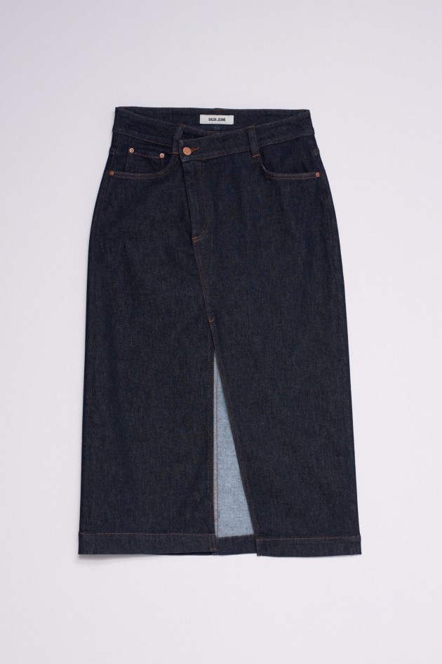 DENIM-MIDIROCK MIT ASYMMETRISCHEM BUND