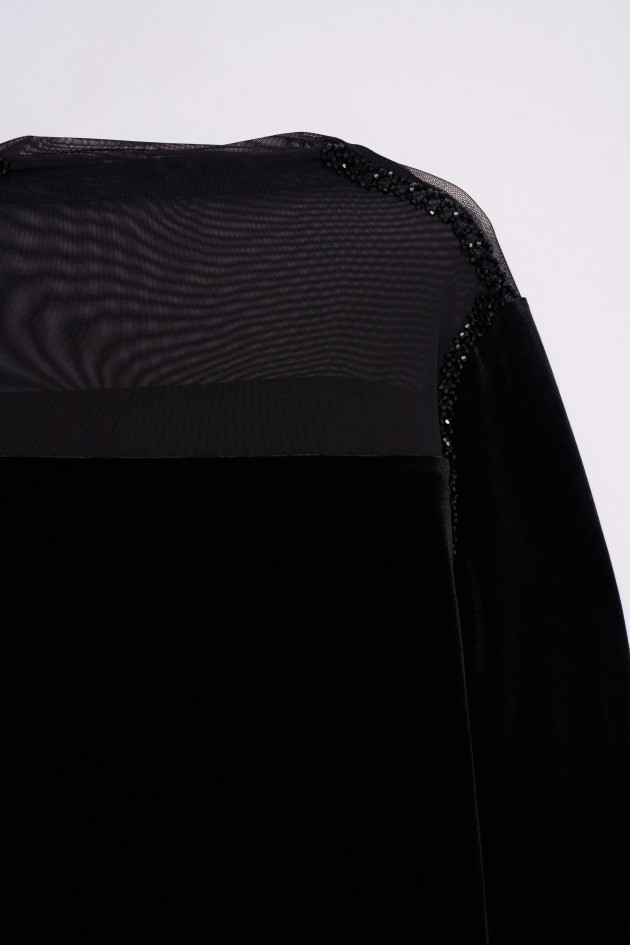 FLUWELEN TOP MET TRANSPARANTE DETAILS