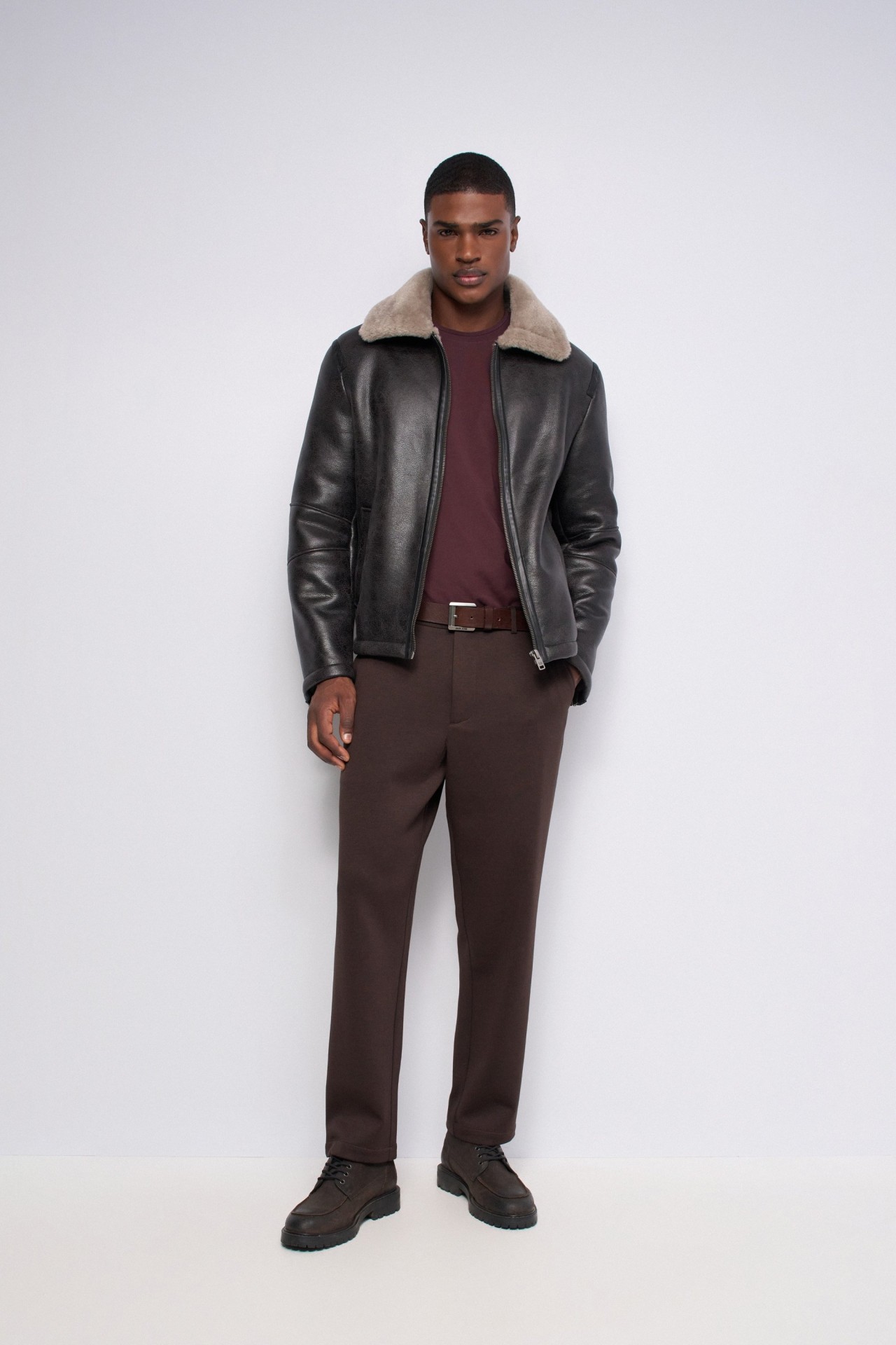 FAUX LEATHER JACKET WITH FUR