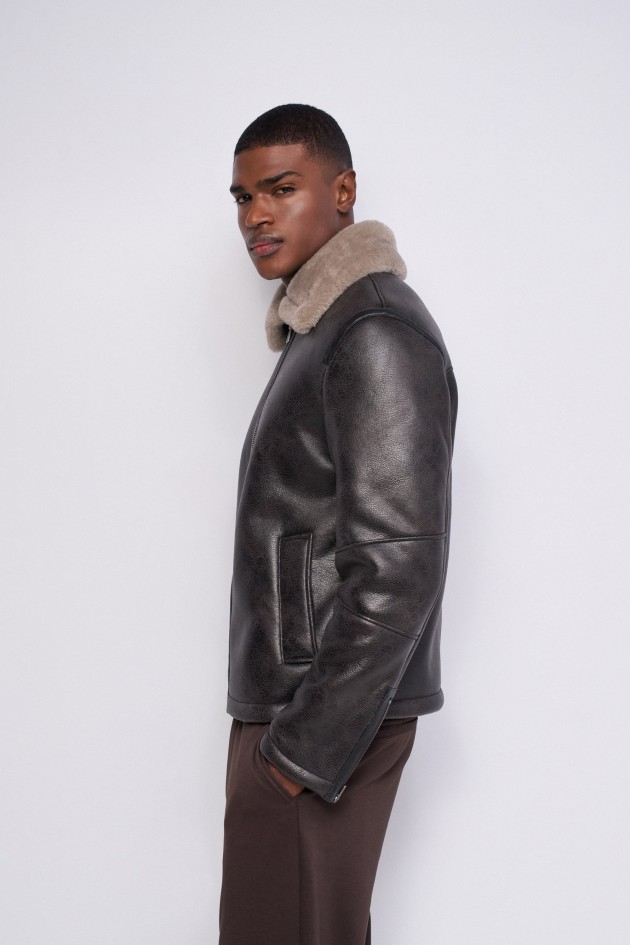 FAUX LEATHER JACKET WITH FUR