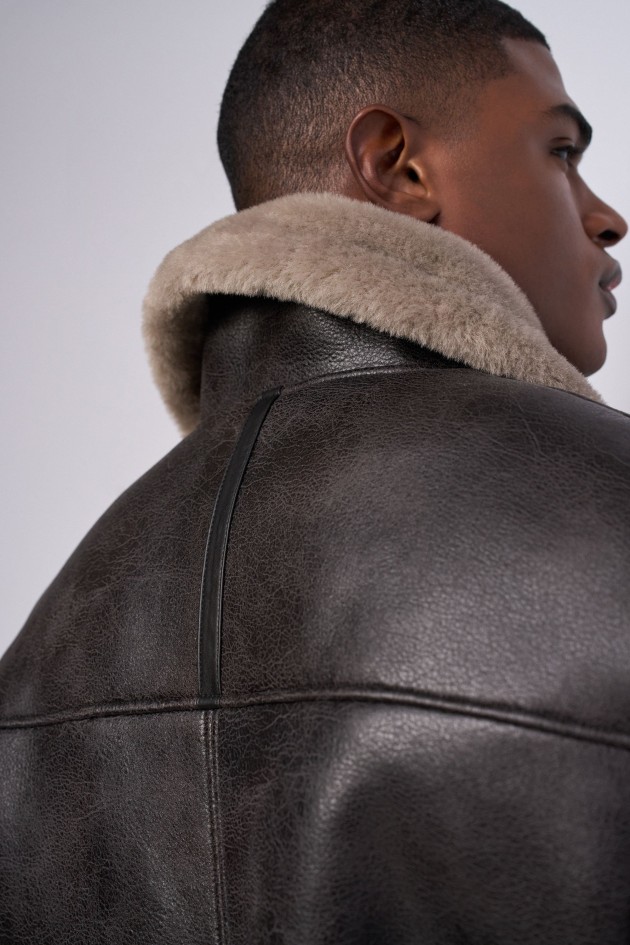 FAUX LEATHER JACKET WITH FUR