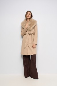 KURZER GRACE WOLLMIX-MANTEL MIT FELLIMITAT